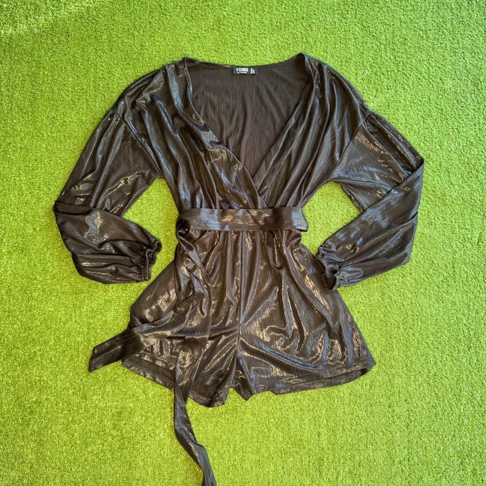 Shiny Black Wrap Romper
